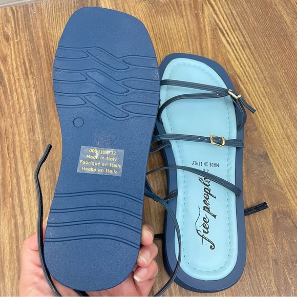 Free People Fionna Leather Strappy Platform Sandals Blue Size 40 - Picture 6 of 7